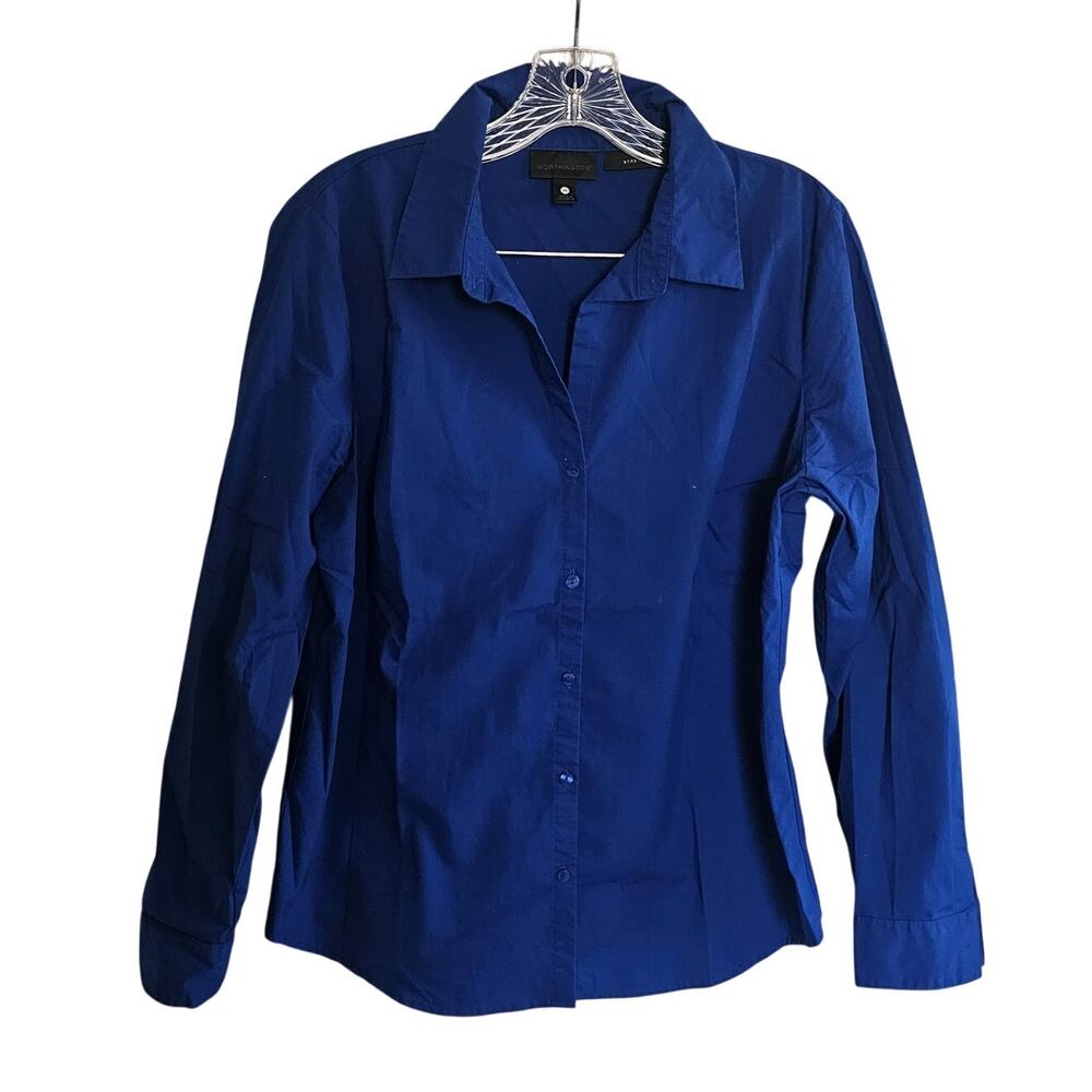 Worthington Blue Stretch Fitted Women's Button Down Blouse, Royal Blue, Size 14 - Picture 2 of 9